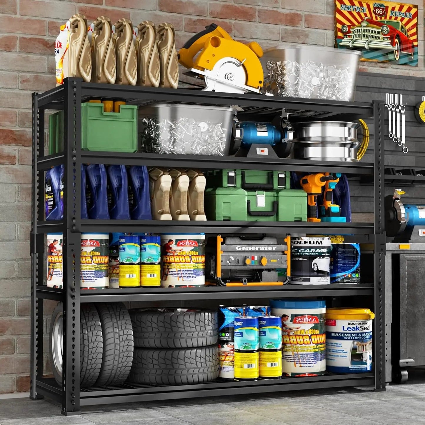 Hausvita förvaringshyllor tung belastning, 48" L x 18" B x 72" H garage trådhyllsystem klarar 2000LBS, 5-vånings justerbar metall industriell verktygshylla för kök, tvättstuga, skafferi, lager, källare