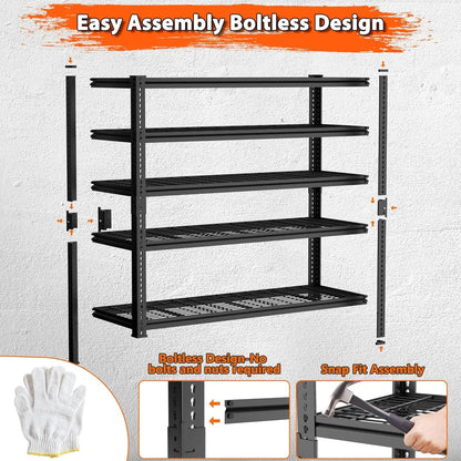 Hausvita förvaringshyllor tung belastning, 48" L x 18" B x 72" H garage trådhyllsystem klarar 2000LBS, 5-vånings justerbar metall industriell verktygshylla för kök, tvättstuga, skafferi, lager, källare