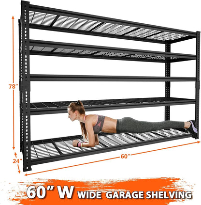 Hausvita förvaringshyllor tung belastning, 48" L x 18" B x 72" H garage trådhyllsystem klarar 2000LBS, 5-vånings justerbar metall industriell verktygshylla för kök, tvättstuga, skafferi, lager, källare