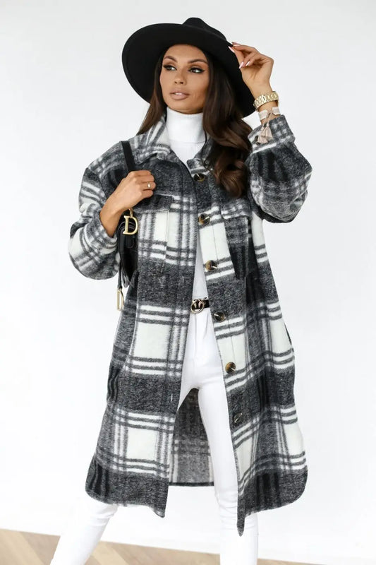 STEPH | Long Plaid Fleece Overcoat