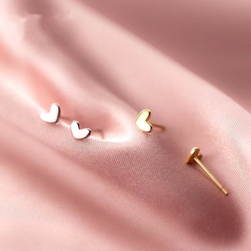 Heart Stud Earrings | S925 Silver with 18k Gold Finish, Hypoallergenic 3