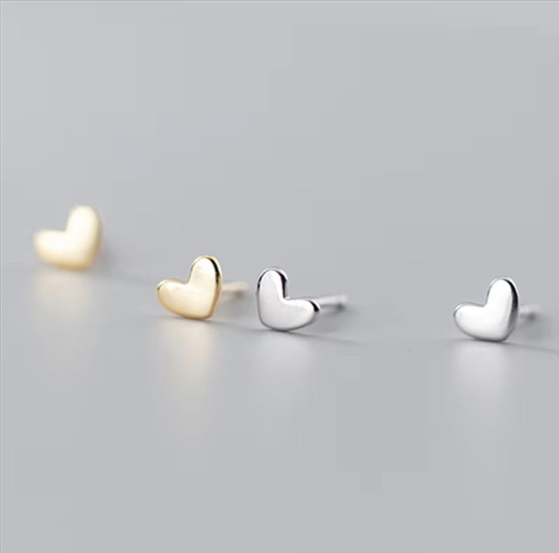 Heart Stud Earrings | S925 Silver with 18k Gold Finish, Hypoallergenic 5