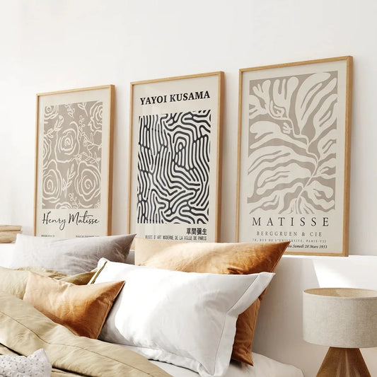 Set of 3 Pastel Beige Prints. Henri Matisse and Yayoi Kusama