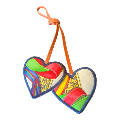 Rubans du Cheval Fuchsia Scarf Double Heart Bag Charm