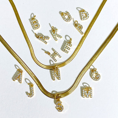 Herringbone Initial Necklace | Customizable Sparkly Pendant with Adjustable Chain 3