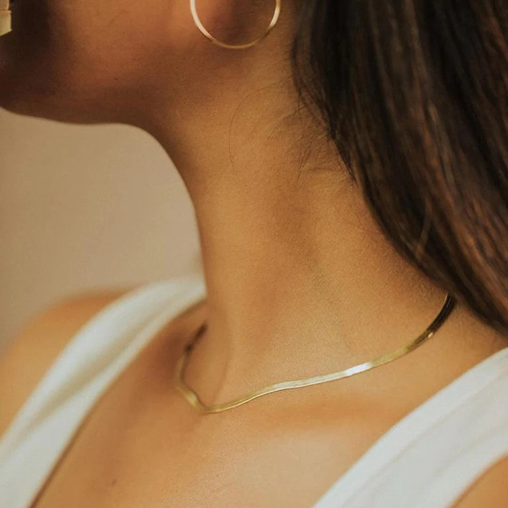 Herringbone Necklace | Ethically Sourced Stainless Steel with Gold Plating, Hypoallergenic and Durable Design 1