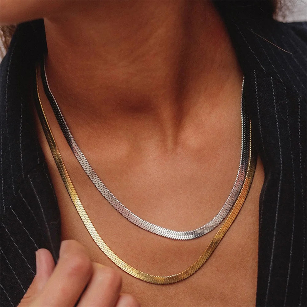 Herringbone Necklace | Ethically Sourced Stainless Steel with Gold Plating, Hypoallergenic and Durable Design 3