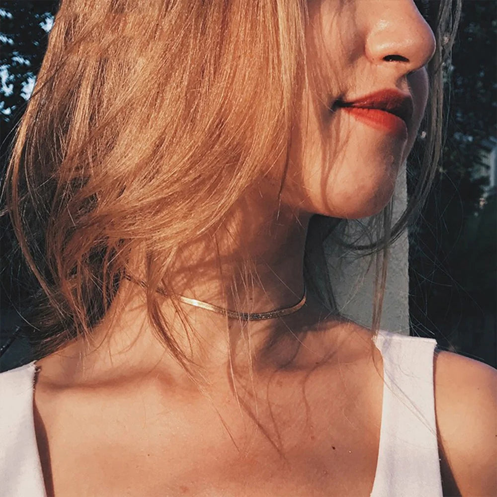 Herringbone Necklace | Ethically Sourced Stainless Steel with Gold Plating, Hypoallergenic and Durable Design 4