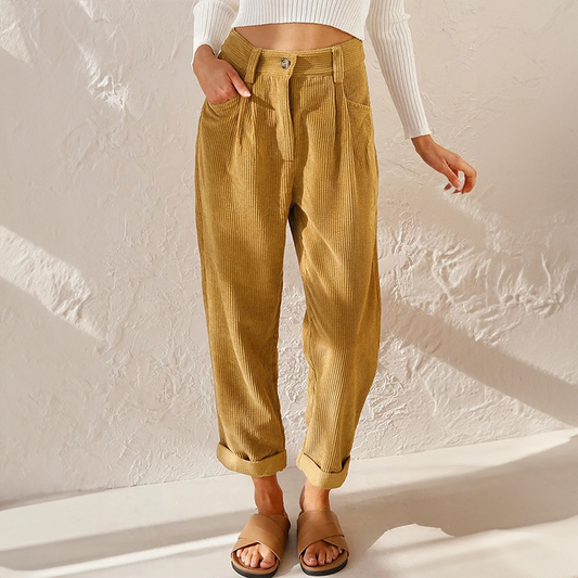 High-Waisted Trousers | Elegant Corduroy Design for Versatile Styling 0