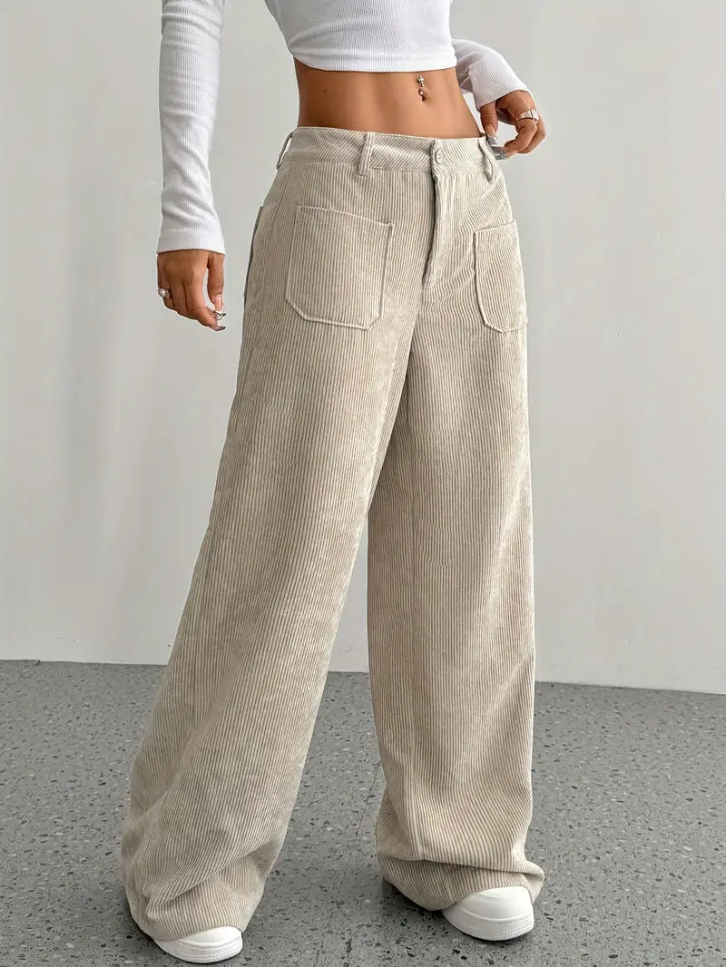 High-Waisted Wide Leg Trousers | Soft Corduroy for Comfort and Style 0