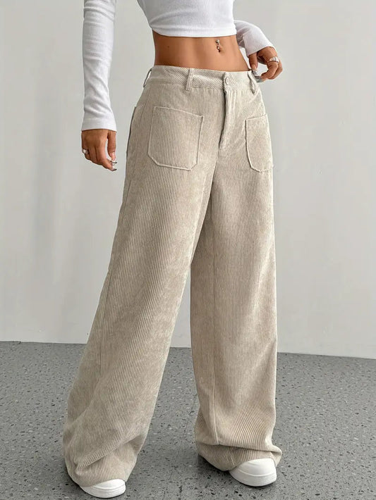High-Waisted Wide Leg Trousers | Soft Corduroy for Comfort and Style 0