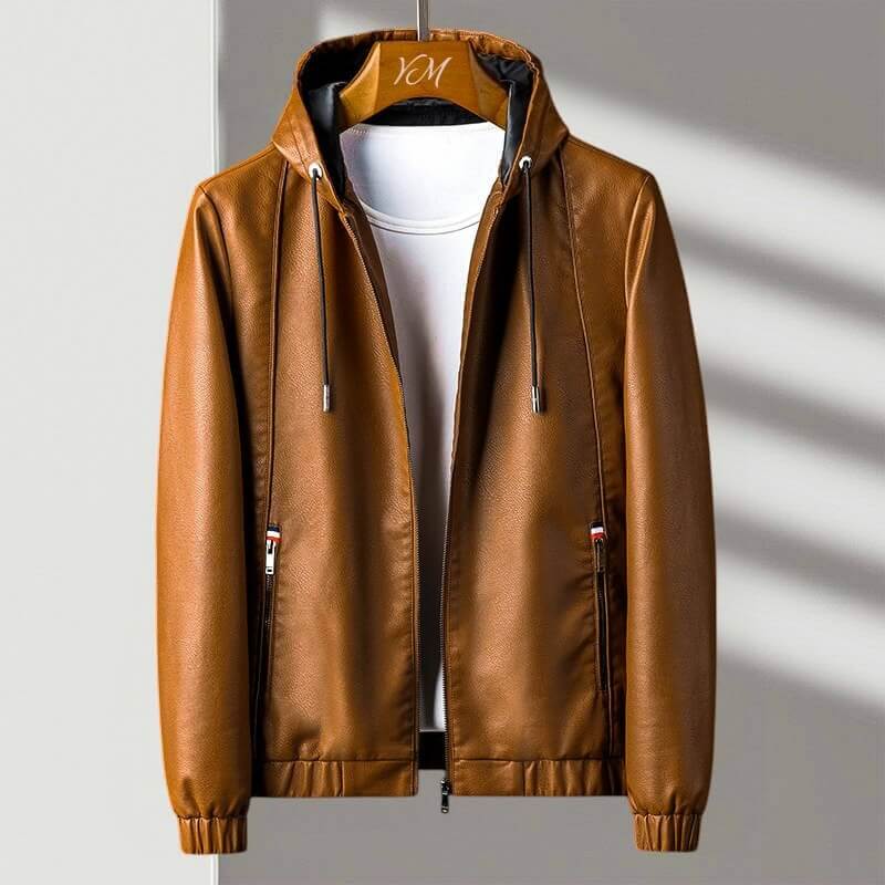 Hooded Leather Jacket | Eco-Leather with Zip Pockets and Weather Resistance 0