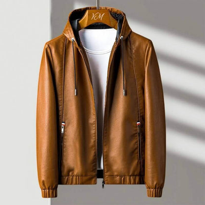 Hooded Leather Jacket | Eco-Leather with Zip Pockets and Weather Resistance 0