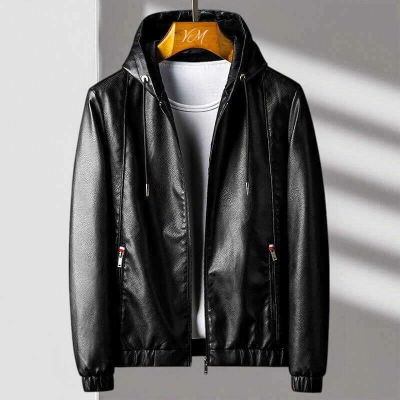 Hooded Leather Jacket | Eco-Leather with Zip Pockets and Weather Resistance 2