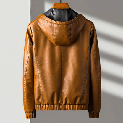 Hooded Leather Jacket | Eco-Leather with Zip Pockets and Weather Resistance 3