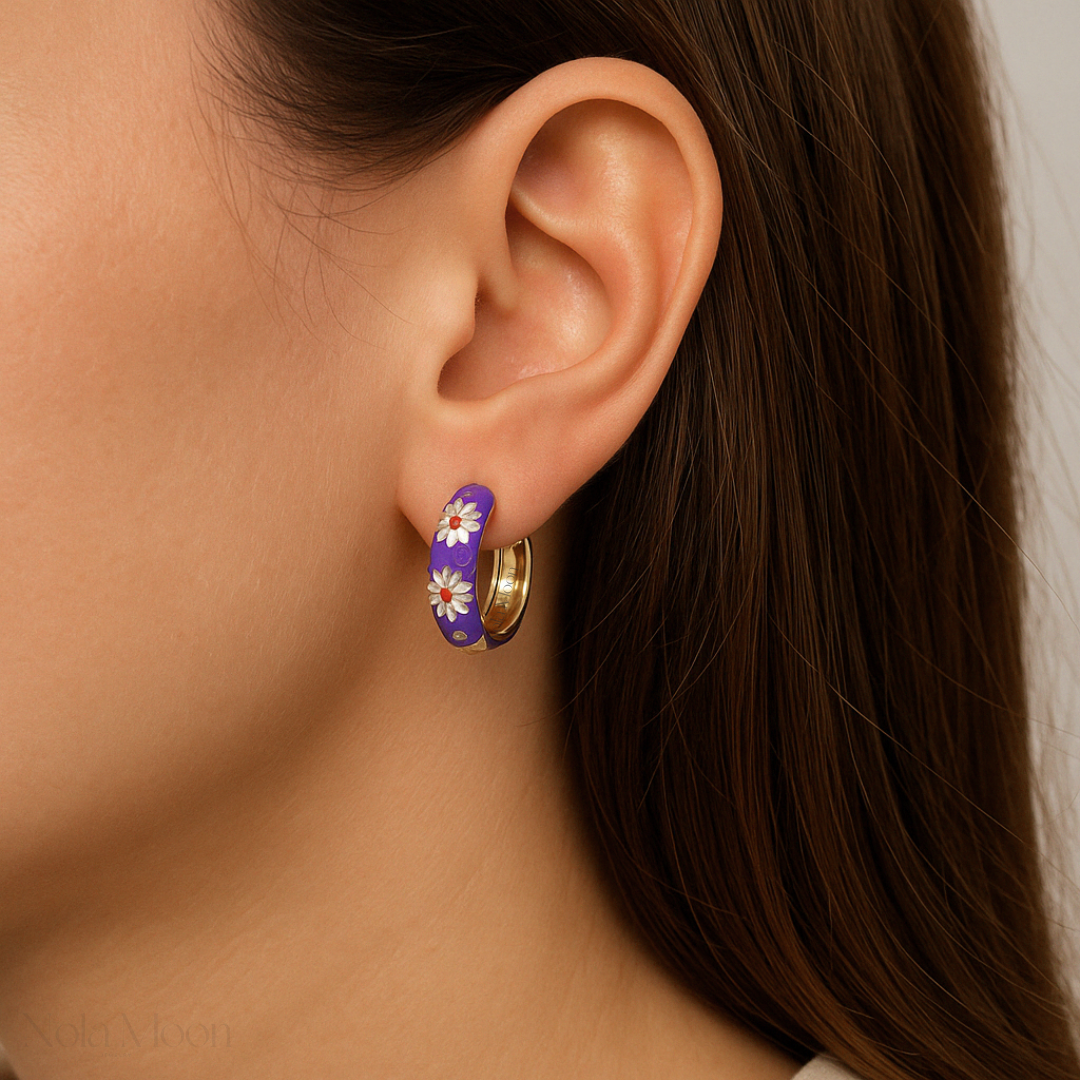 Hoop Earrings | Playful Wildflower Design on Luxe Gold-Tone Base 1