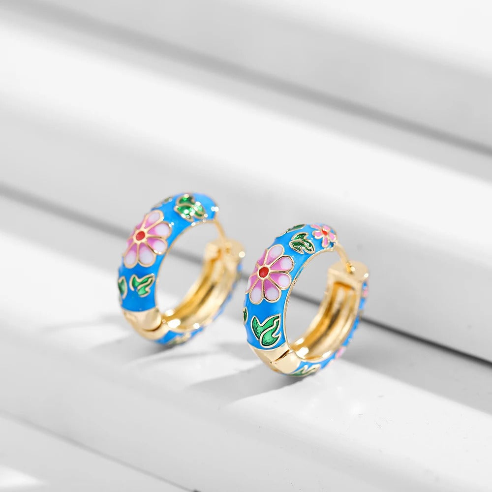 Hoop Earrings | Playful Wildflower Design on Luxe Gold-Tone Base 3