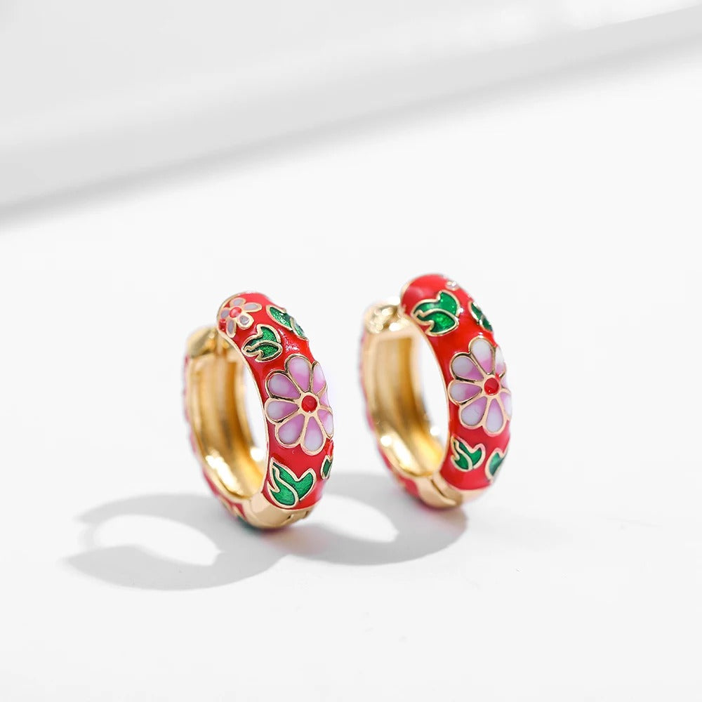 Hoop Earrings | Playful Wildflower Design on Luxe Gold-Tone Base 4