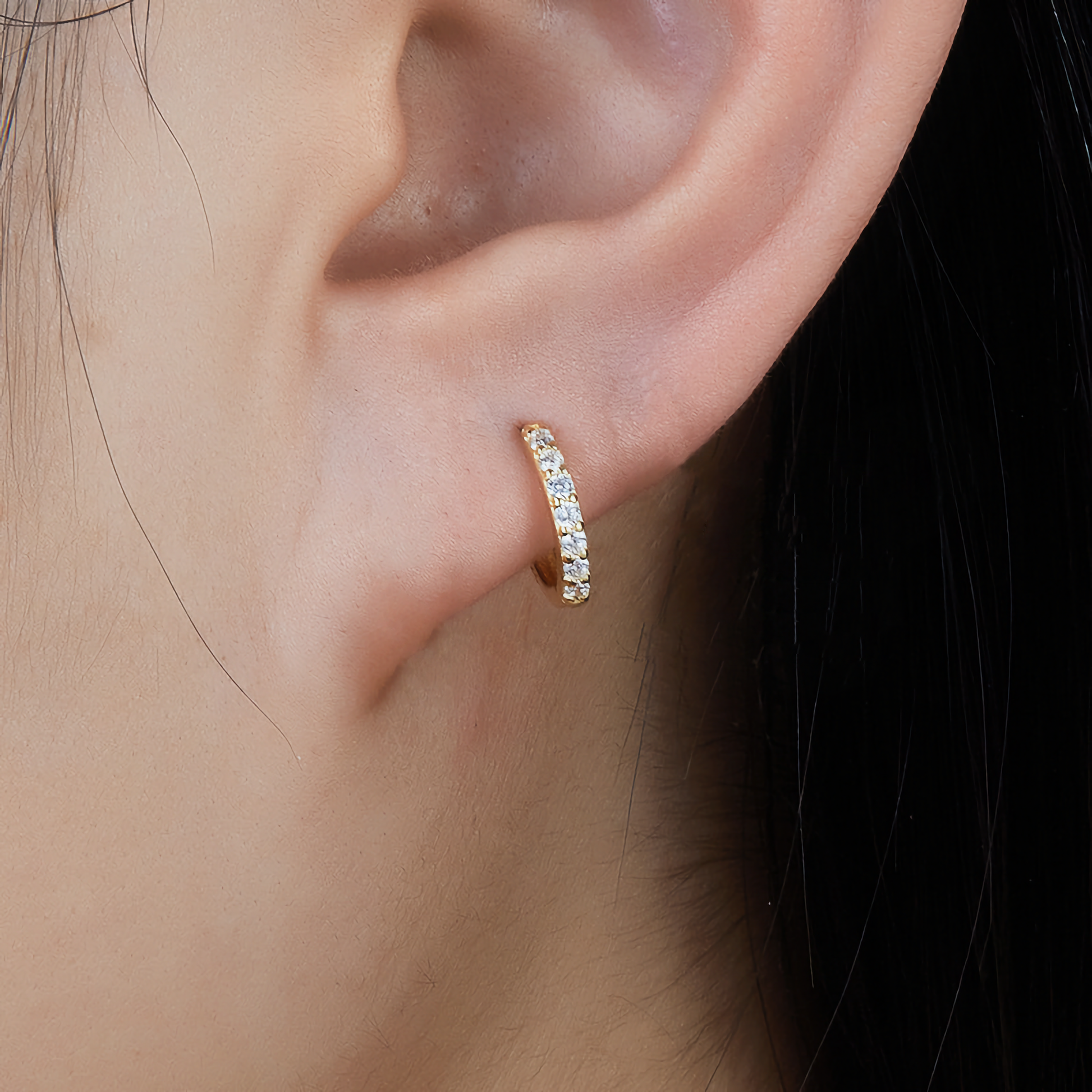 Huggie Earrings | Gold-Plated 925 Sterling Silver with Sparkling Diamond Simulants 2