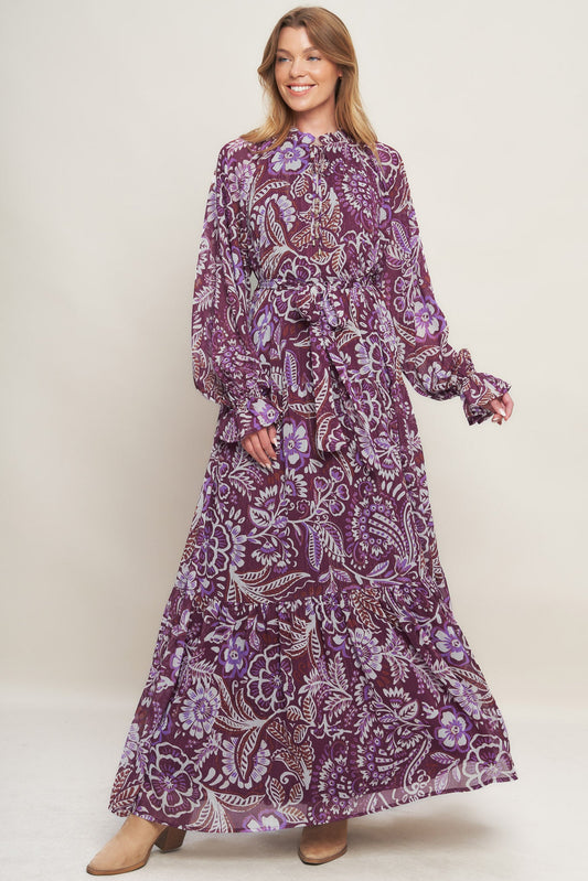 VIOLET BLOSSOM SPIRIT GEWEVEN MAXI JURK