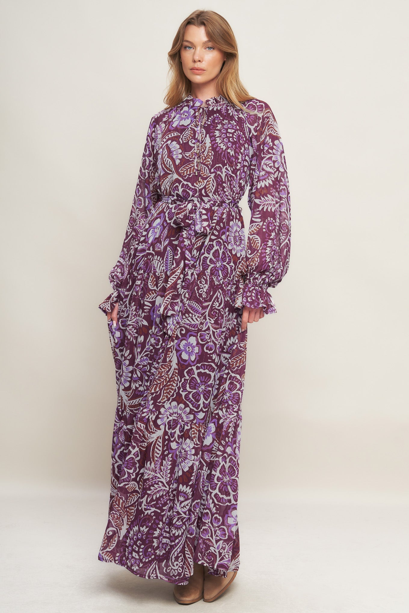 ROBE MAXI TISSÉE ESPRIT FLEUR VIOLETTE