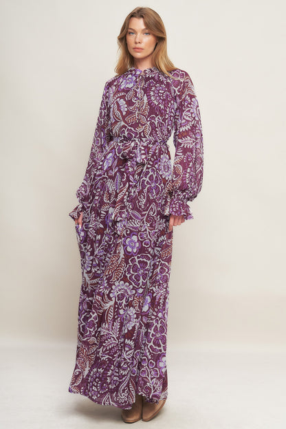 ROBE MAXI TISSÉE ESPRIT FLEUR VIOLETTE