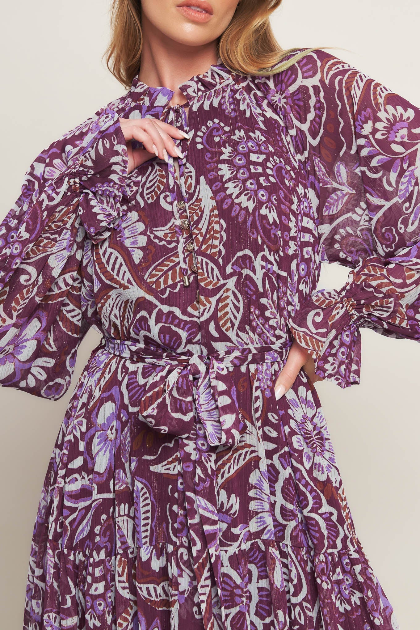 ROBE MAXI TISSÉE ESPRIT FLEUR VIOLETTE
