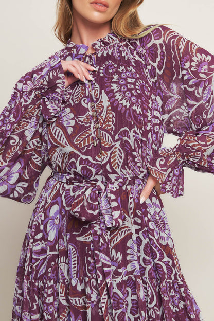 ROBE MAXI TISSÉE ESPRIT FLEUR VIOLETTE