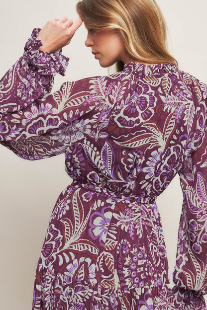 ROBE MAXI TISSÉE ESPRIT FLEUR VIOLETTE