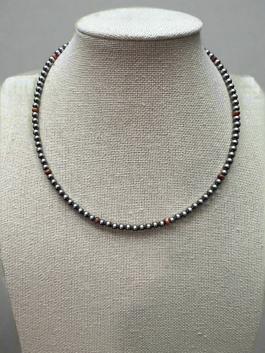 4mm sterlingsølv perle choker med piggete østers