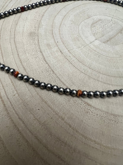 4mm sterlingsølv perle choker med piggete østers