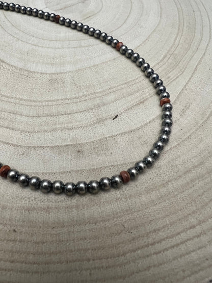 4mm sterlingsølv perle choker med piggete østers