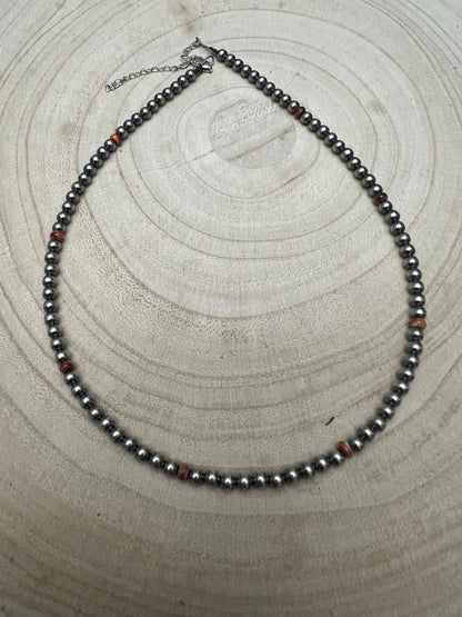 4mm sterlingsølv perle choker med piggete østers