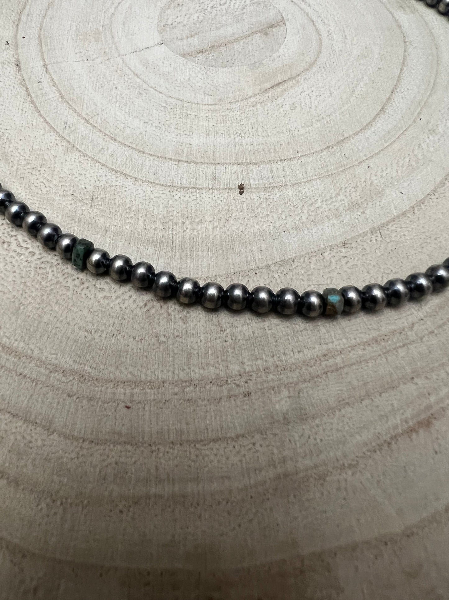4mm srebrny naszyjnik z perłą i turkusem - 14 cali