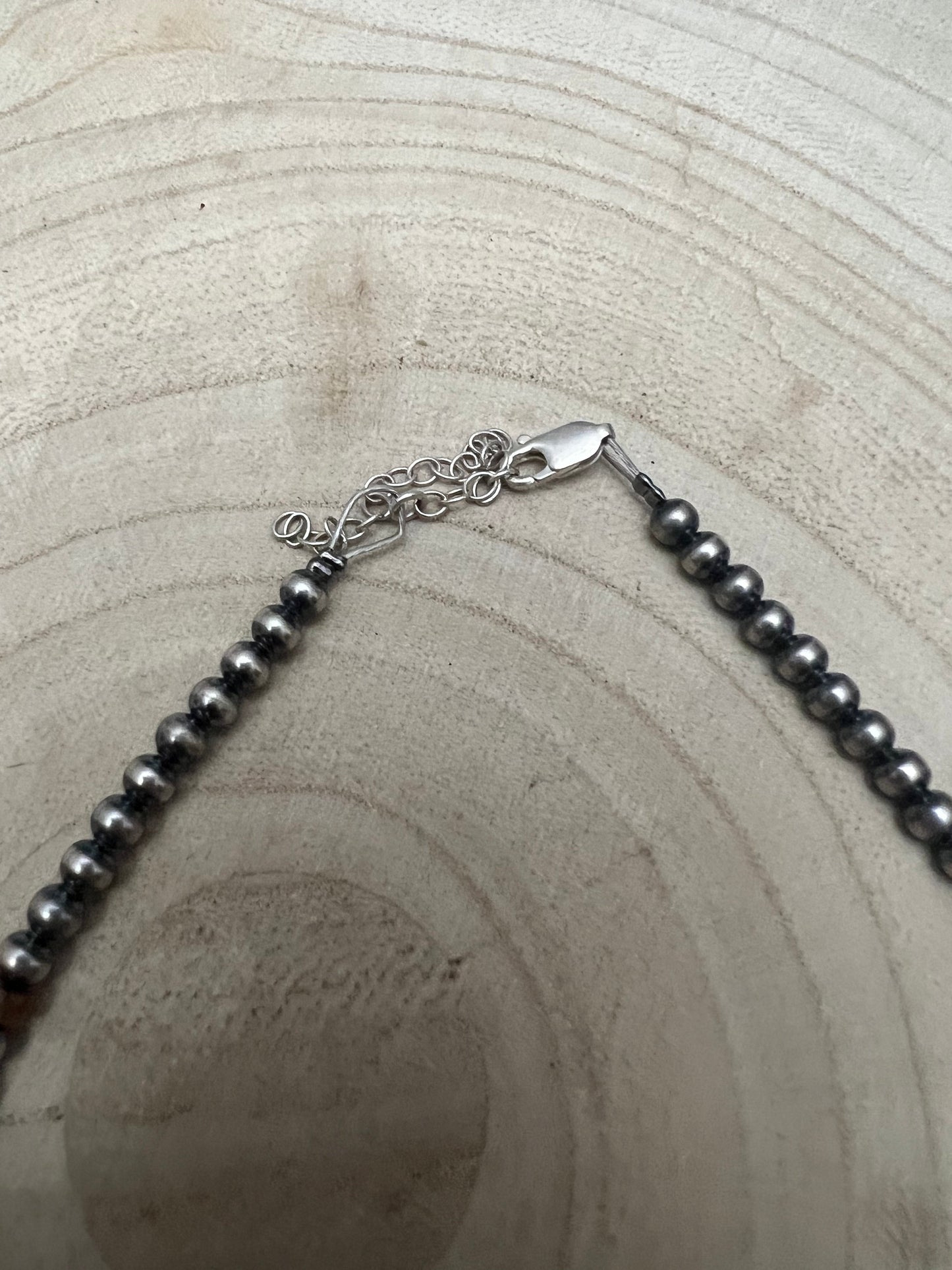 4mm srebrny naszyjnik z perłą i turkusem - 14 cali