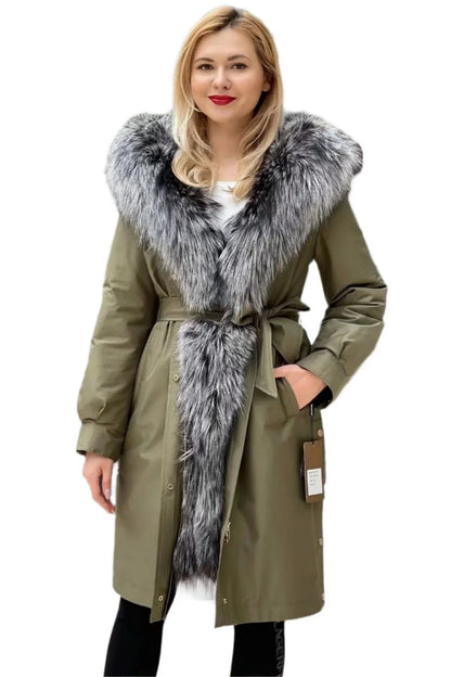 Genuine Silver Fox Fur Trim Rabbit Fur Insulated Parka