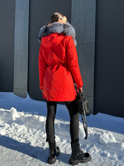 Echte Silberfuchs Pelz Kaninchenfell Isolierte Parka