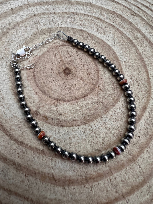 Bransoletka z odrobiną fioletowego kolczastego ostrygi z perłami ze srebra próby 925