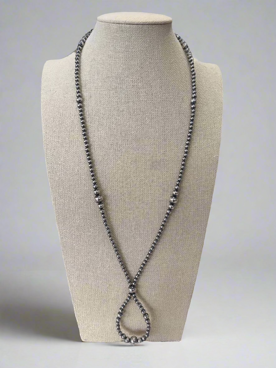 Graduated Sterling Silver Pearls Hoop necklace - 23 inch