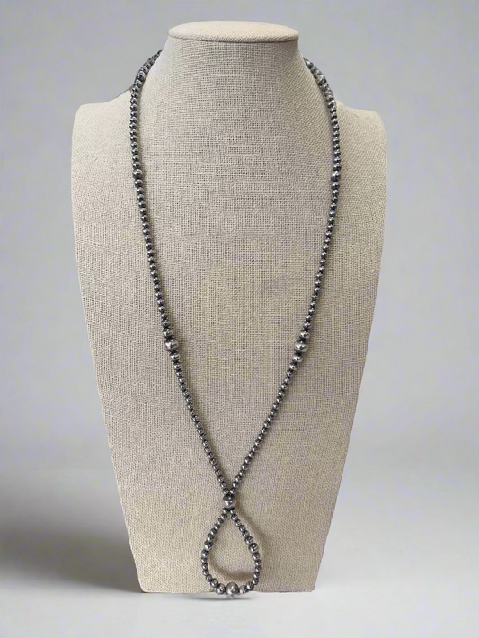 Collier créoles en perles d'argent sterling graduées - 23 pouces