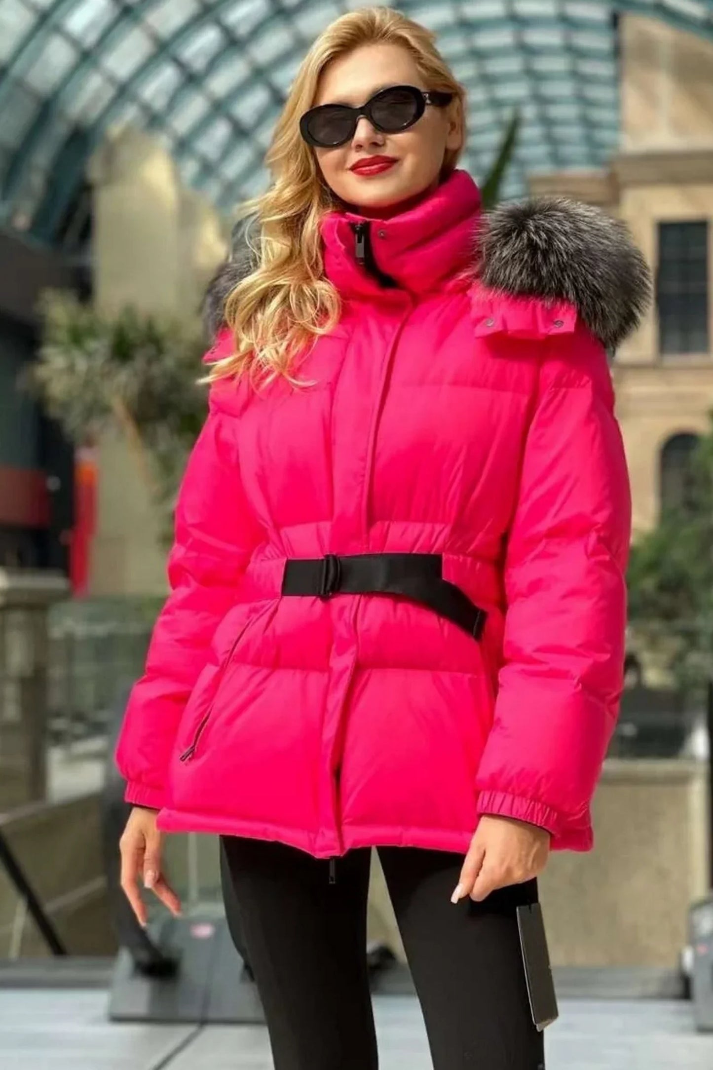 Giacca imbottita in piuma di volpe argentata autentica