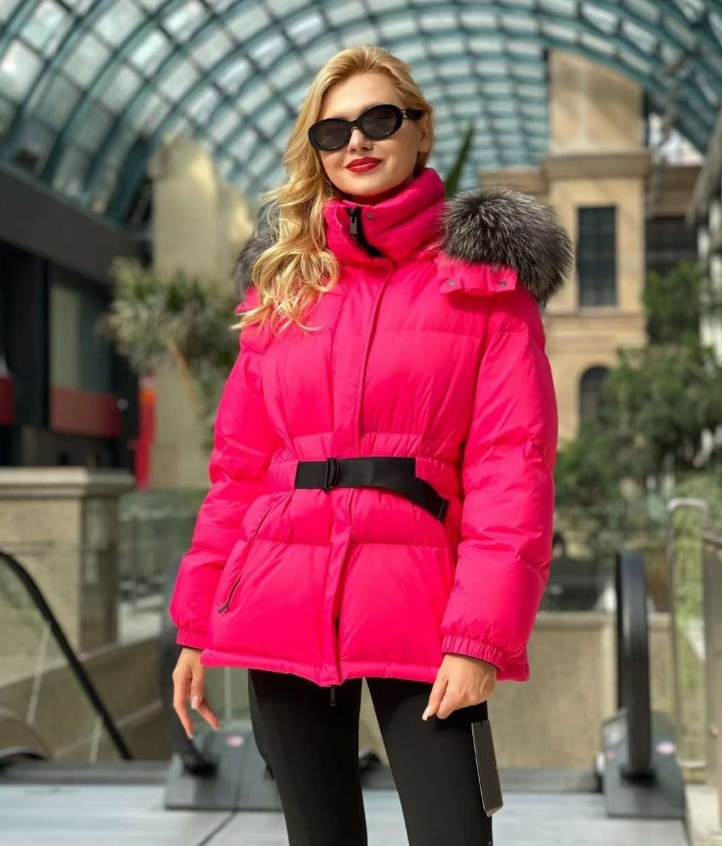 Giacca imbottita in piuma di volpe argentata autentica