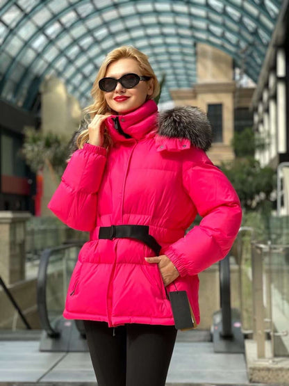 Giacca imbottita in piuma di volpe argentata autentica