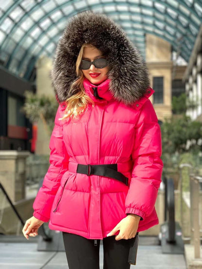 Giacca imbottita in piuma di volpe argentata autentica