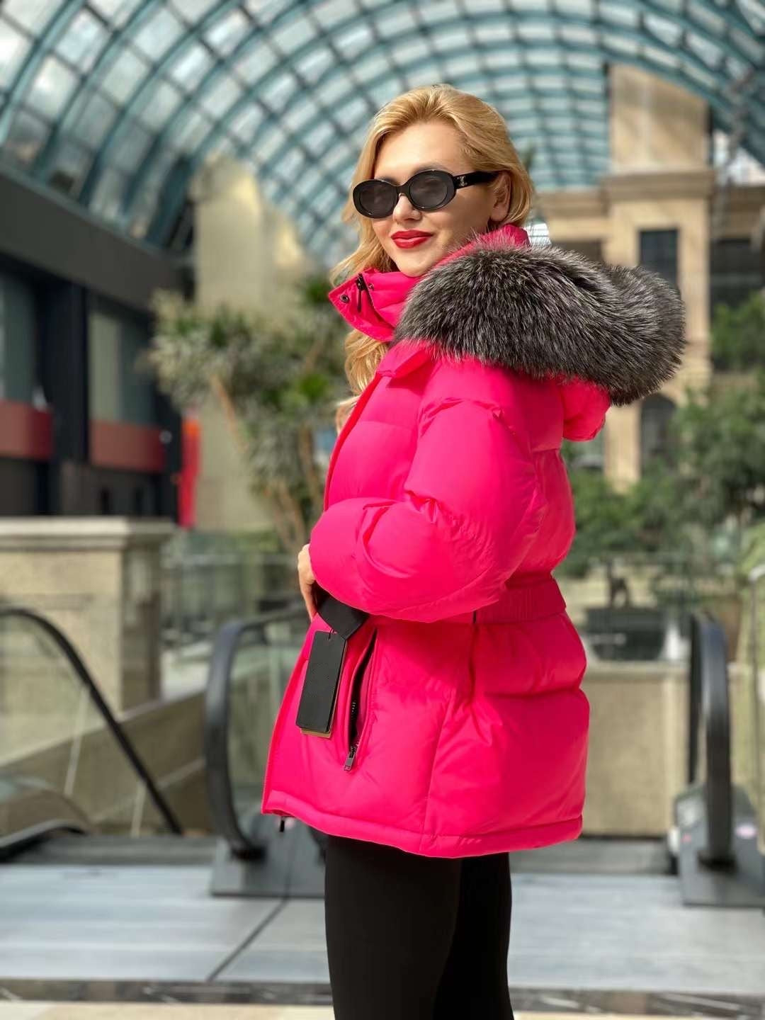 Giacca imbottita in piuma di volpe argentata autentica