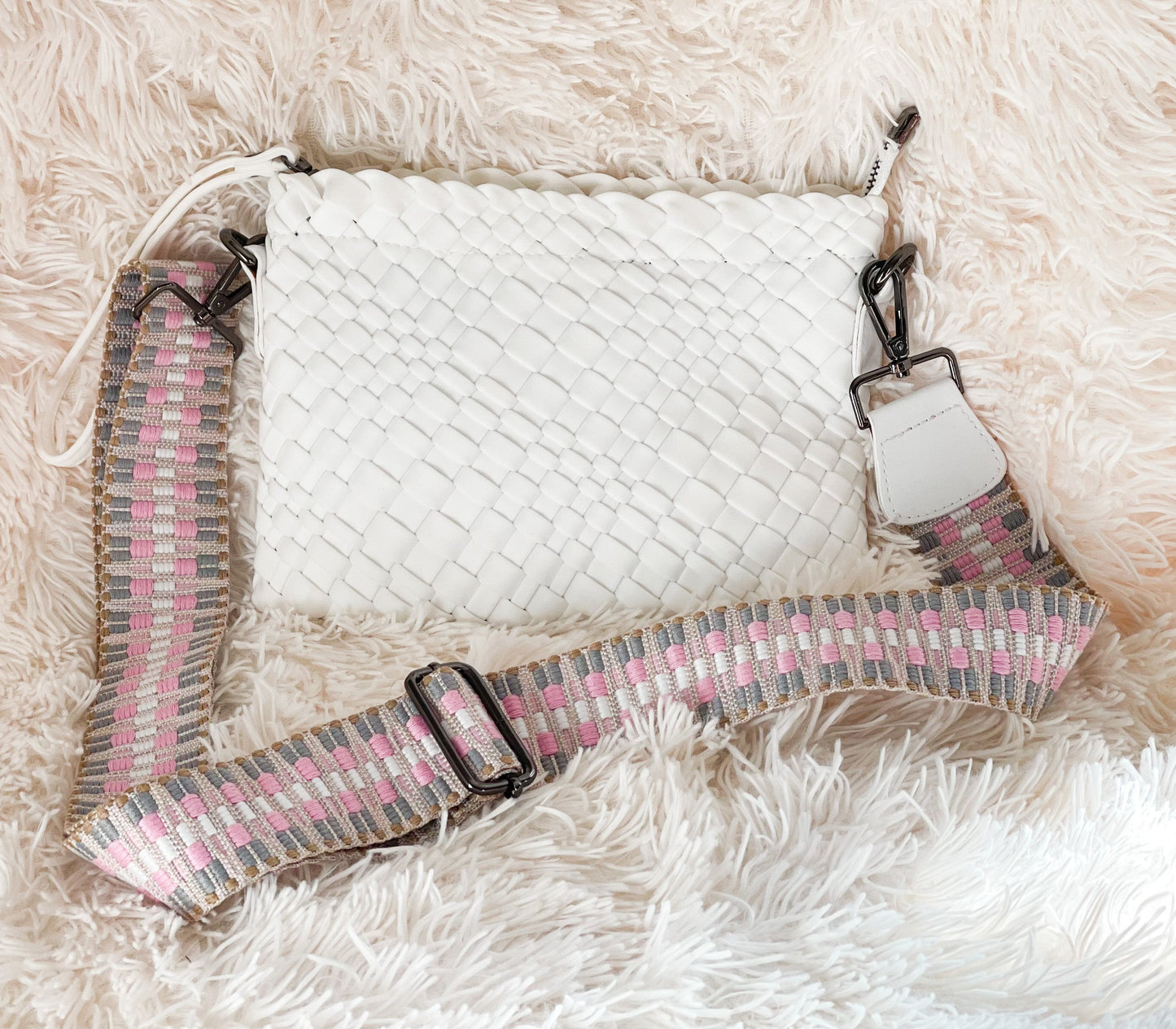El bolso cruzado de neopreno tejido Bella - Blanco verdadero
