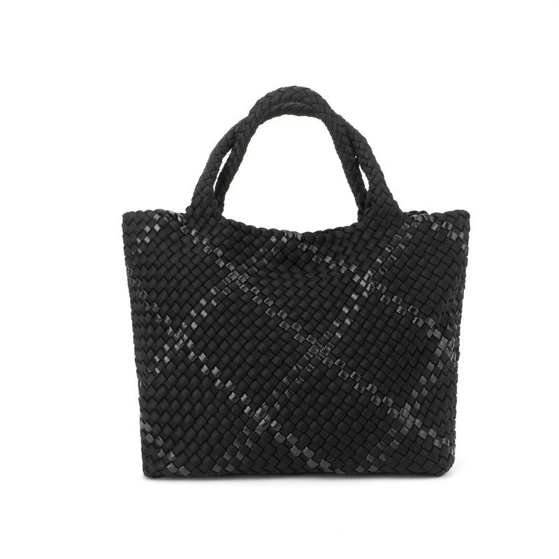 The Charli | Grand sac fourre-tout en néoprène tissé avec porte-poignet | Onyx avec bande pailletée