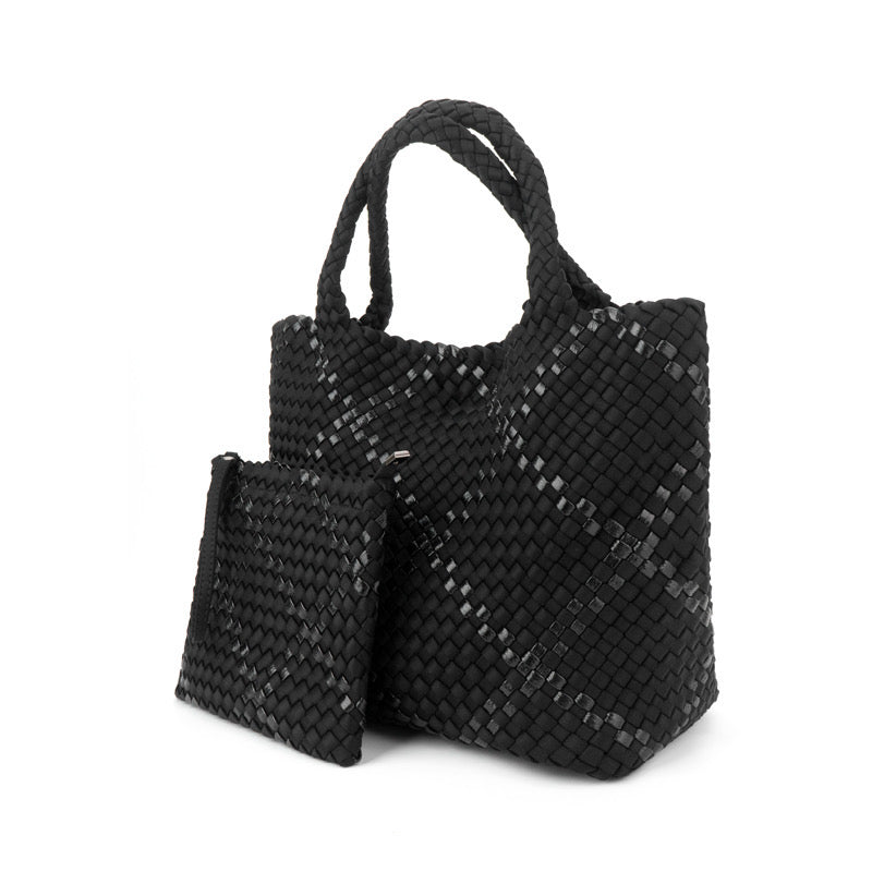 The Charli | Grand sac fourre-tout en néoprène tissé avec porte-poignet | Onyx avec bande pailletée