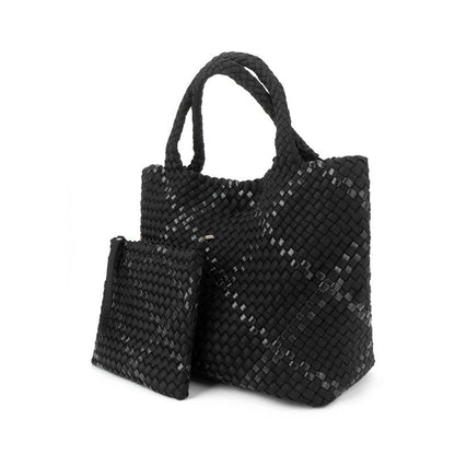 The Charli | Grand sac fourre-tout en néoprène tissé avec porte-poignet | Onyx avec bande pailletée