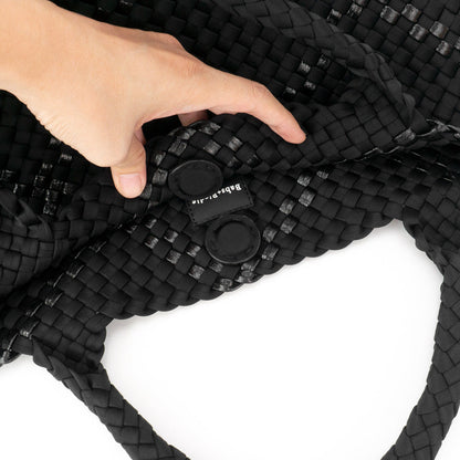 The Charli | Grand sac fourre-tout en néoprène tissé avec porte-poignet | Onyx avec bande pailletée